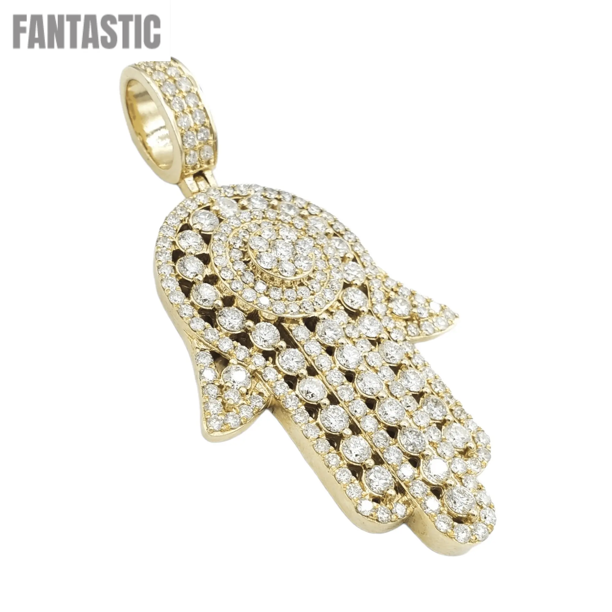 14K diamond Hamsa pendant 8.95ct #15350