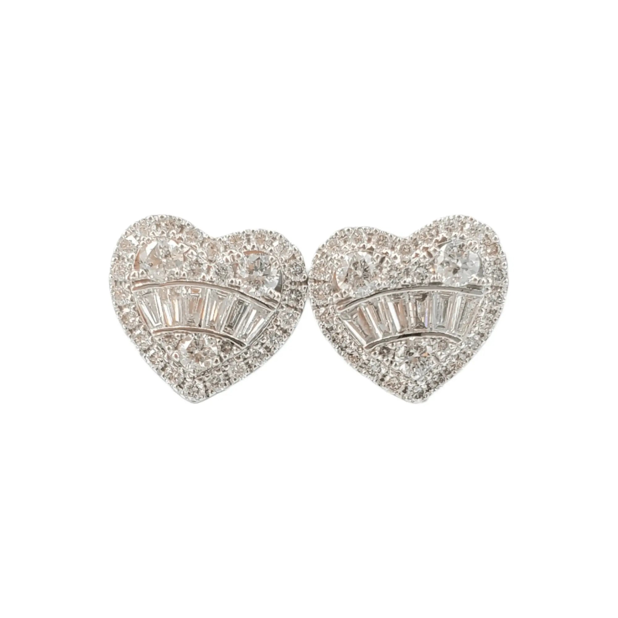 14K gold baguette diamond heart earrings #24724