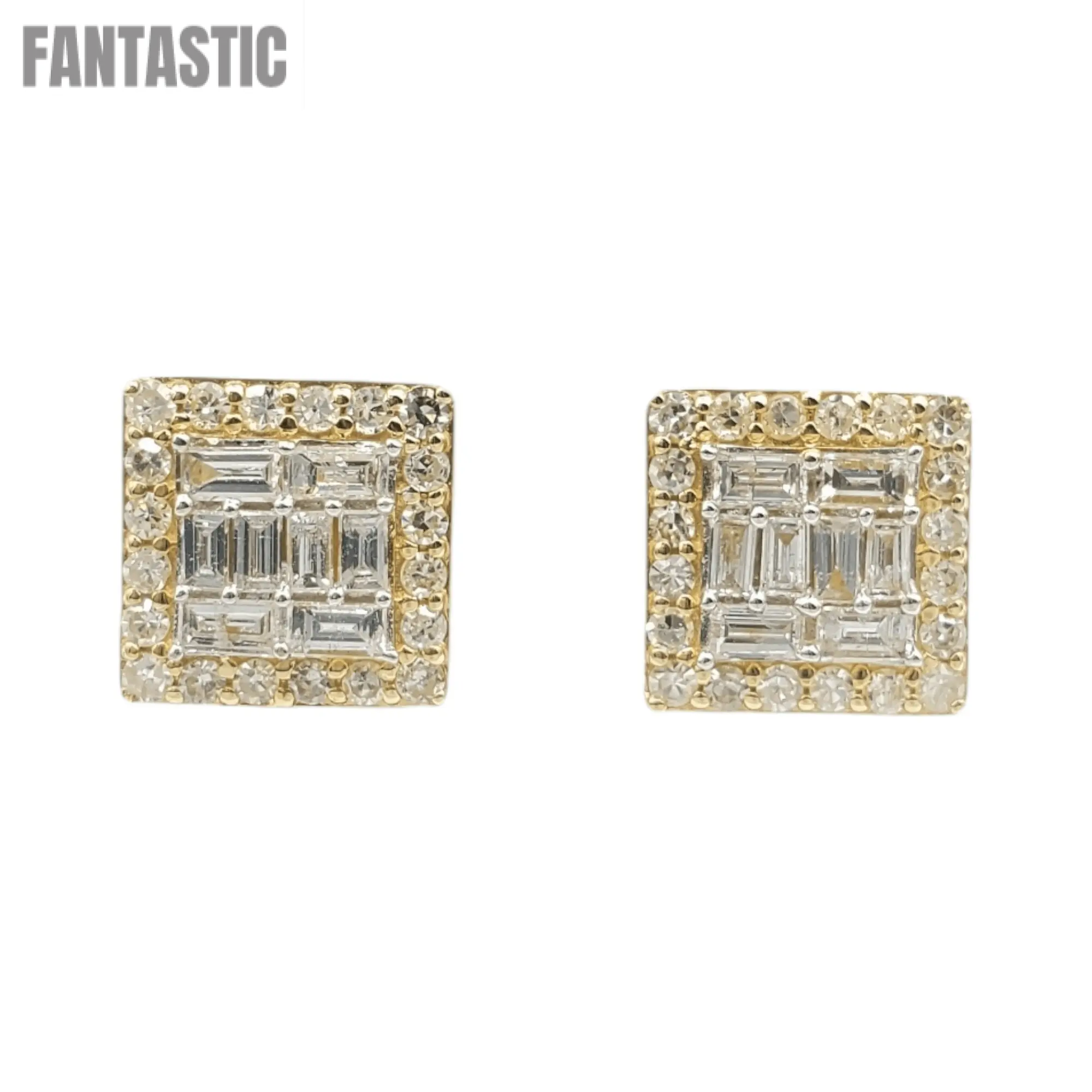 14k Gold Baguette Diamond Square Earrings #25479 - Fantastic Jewelry NYC LLC