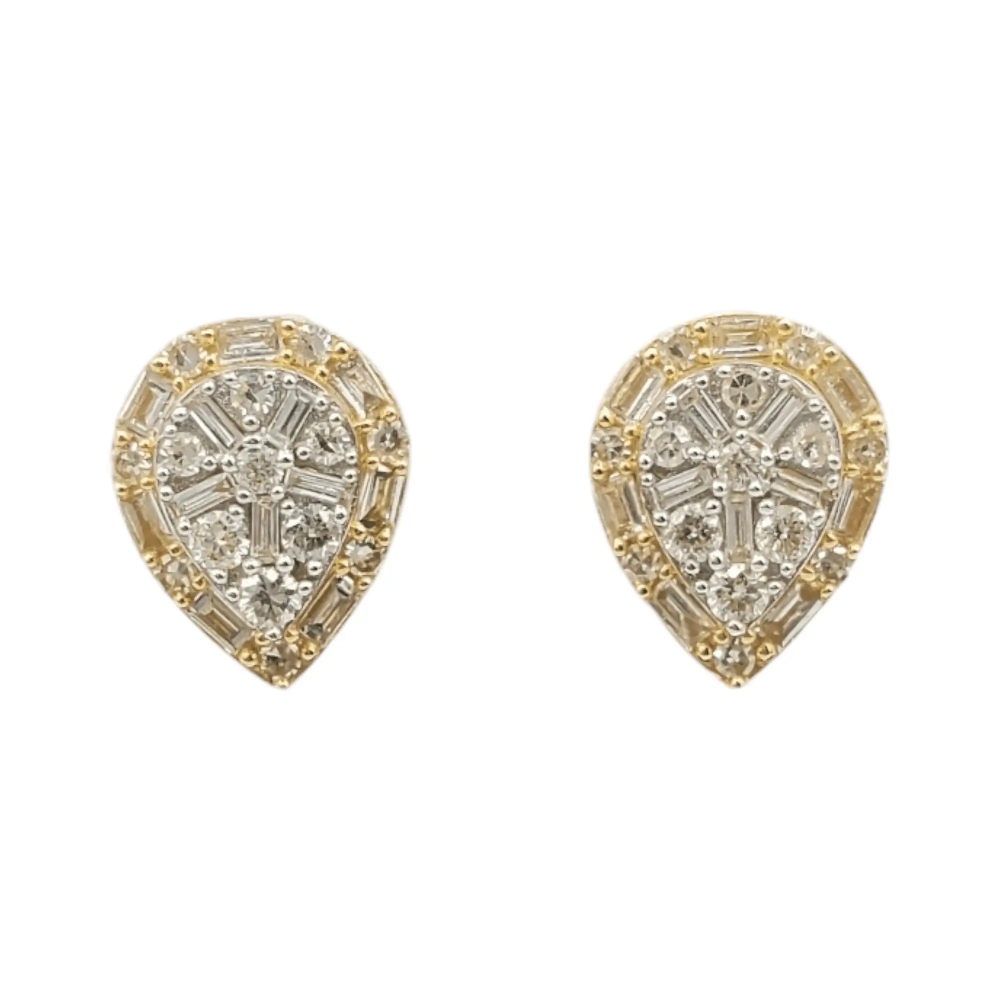 14k Gold Baguette Diamond Tear Drop Earrings #25561 - Fantastic Jewelry NYC LLC