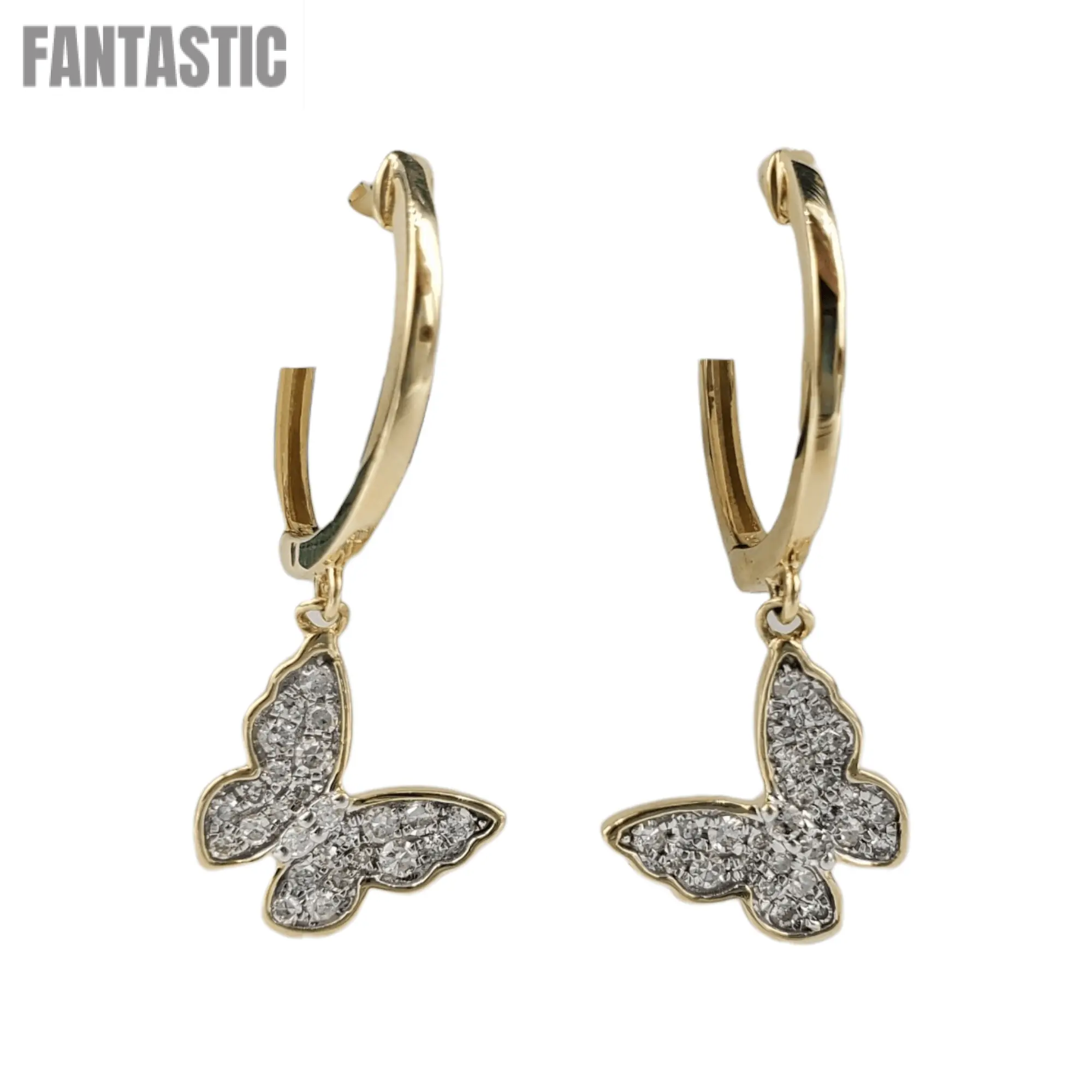 14k Gold Diamond Butterly Dangle Earrings #25236 - Fantastic Jewelry NYC LLC
