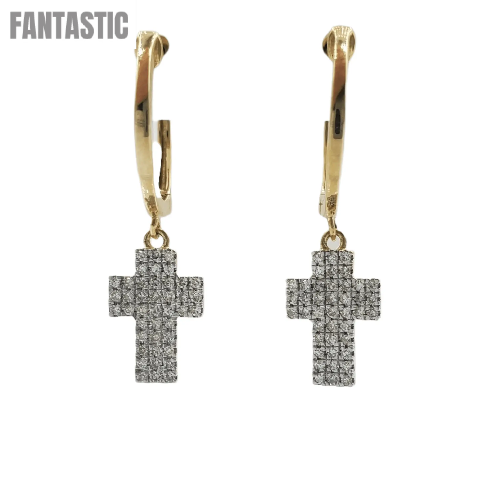 14k Gold Diamond Cross Dangle Earrings #25227 - Fantastic Jewelry NYC LLC