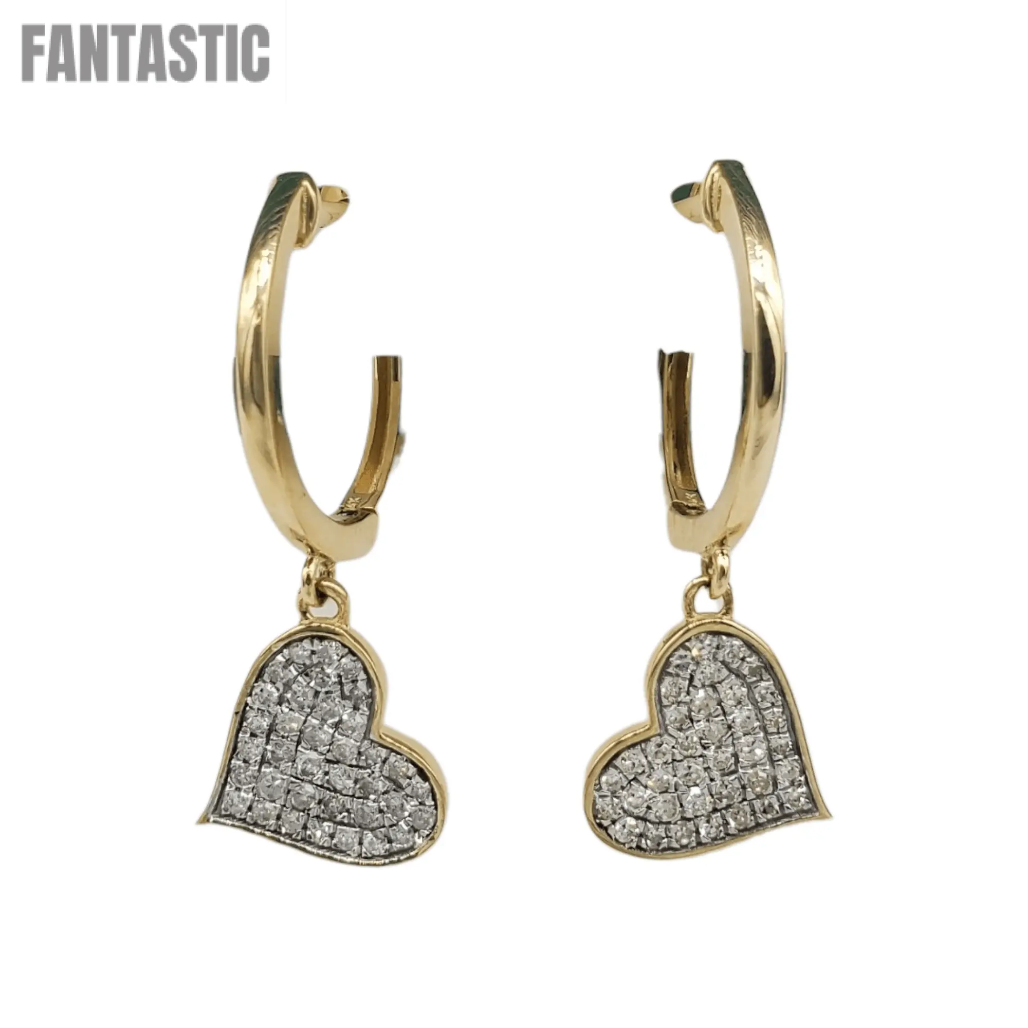 14k Gold Diamond Heart Dangle Earrings #25800 - Fantastic Jewelry NYC LLC