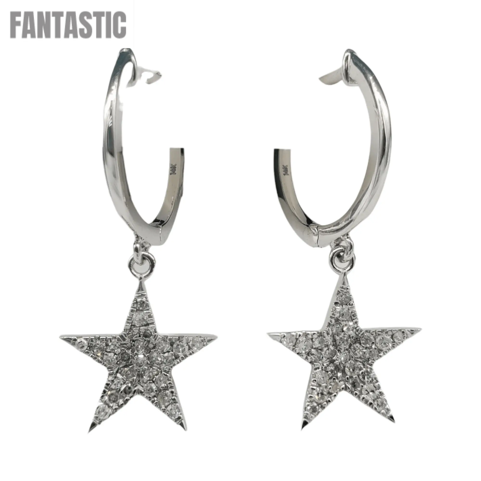 14k Gold Diamond Star Dangle Earrings #25809 - Fantastic Jewelry NYC LLC