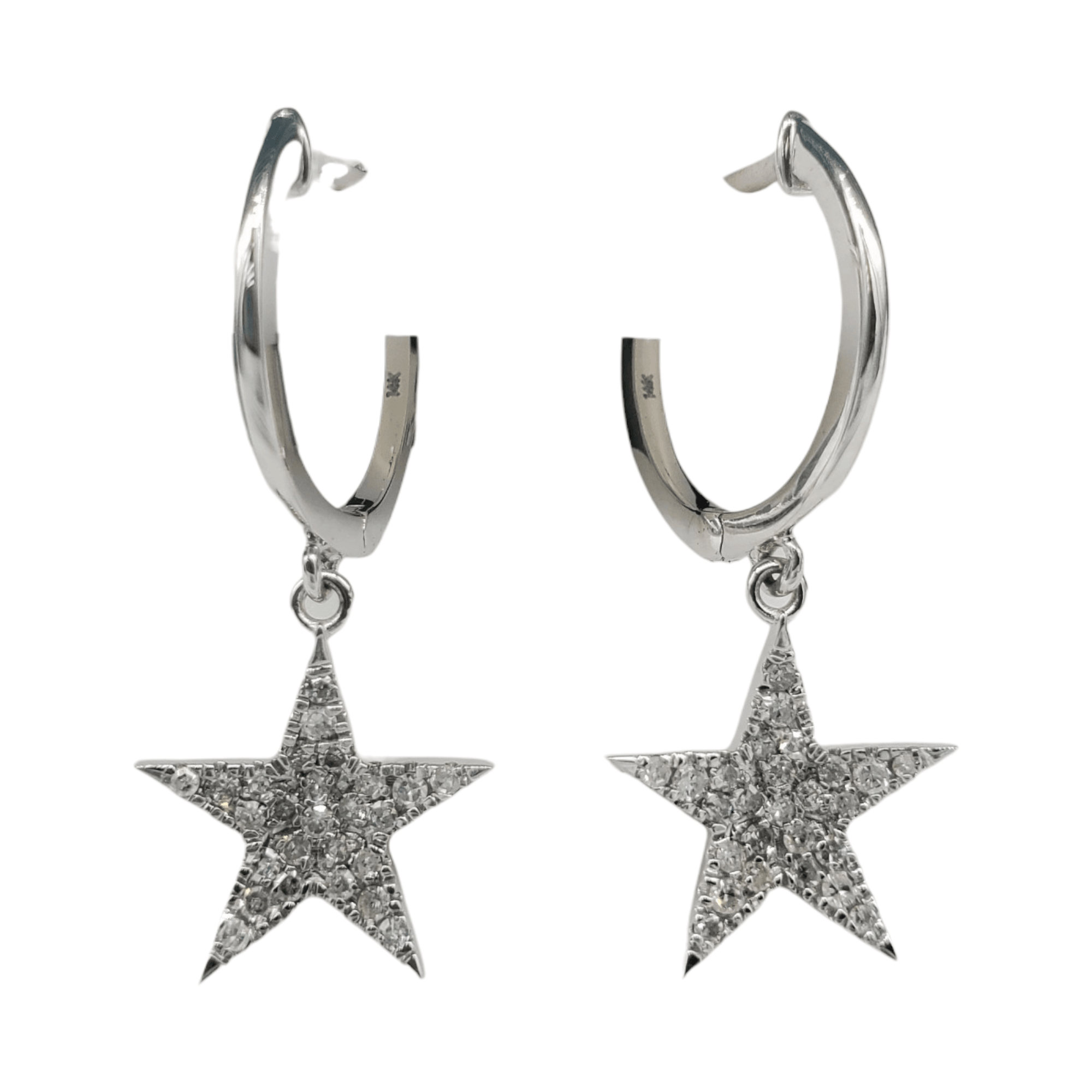 14k Gold Diamond Star Dangle Earrings #25809 - Fantastic Jewelry NYC LLC