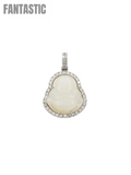 Buda de oro blanco de 14k con diamantes y jade blanco #23727