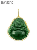 Buda de oro amarillo de 14k con diamante y jade verde #26264