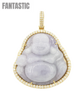 Buda de oro amarillo de 14k con diamantes y jade gris #23726