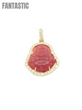 Buda de oro amarillo de 14k con diamante y jade rojo #19935