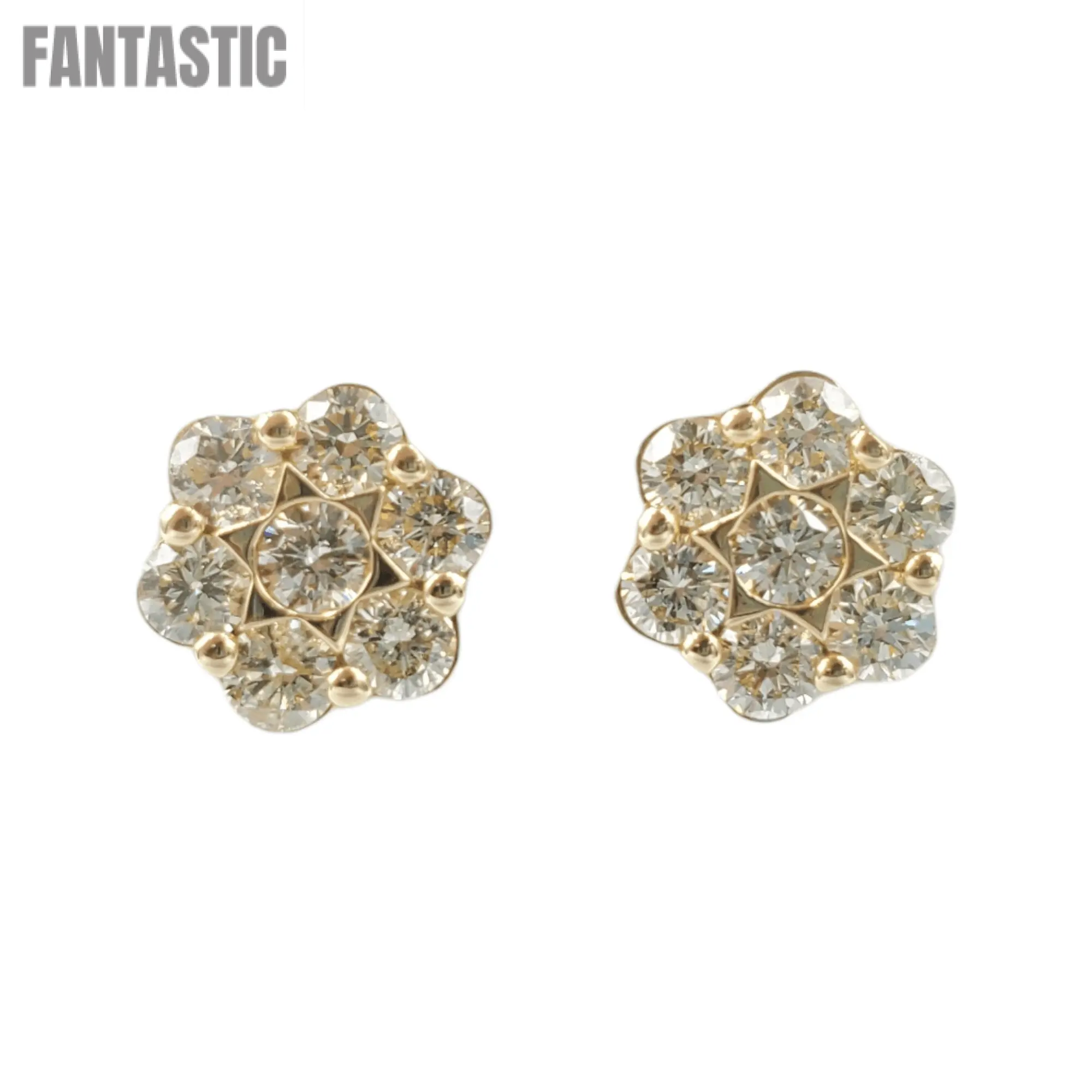14k Yellow Gold Diamond Flower Earrings #21324 - Fantastic Jewelry NYC LLC