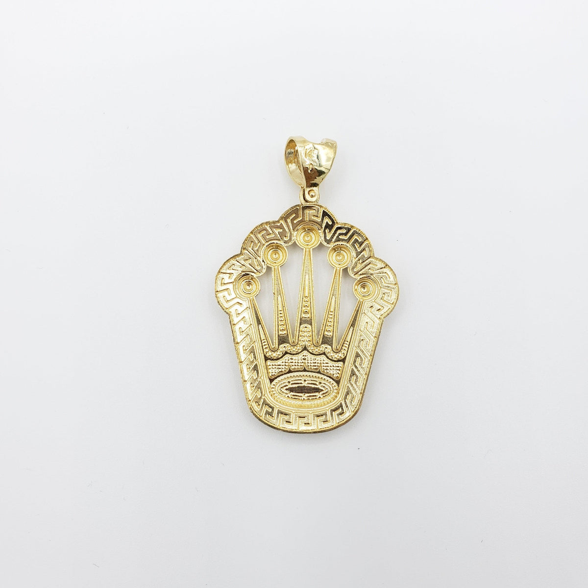 14K Gold- King Crown with Greek Trim Pendant Fantastic Jewelry NYC