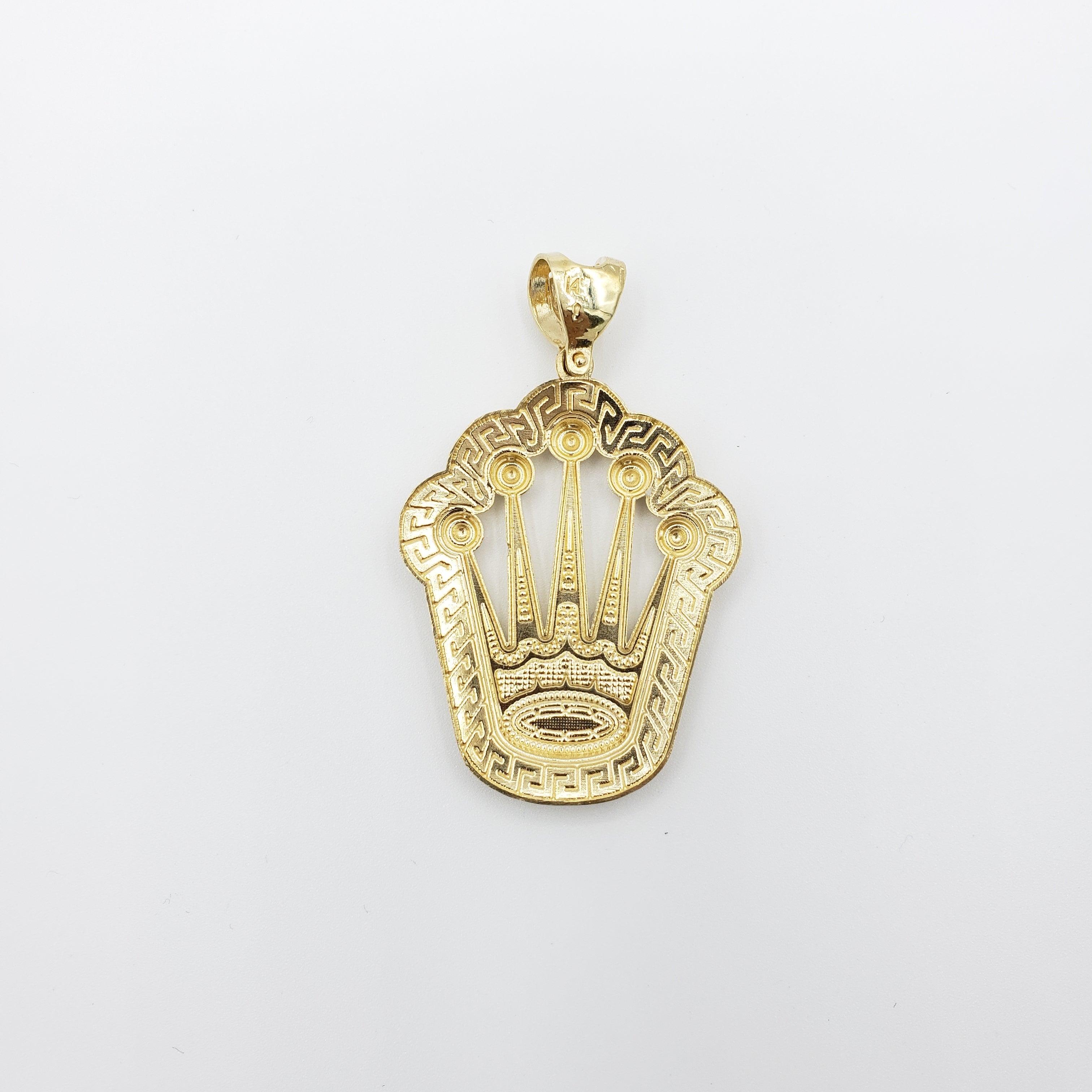 14K Gold- King Crown with Greek Trim Pendant Fantastic Jewelry NYC