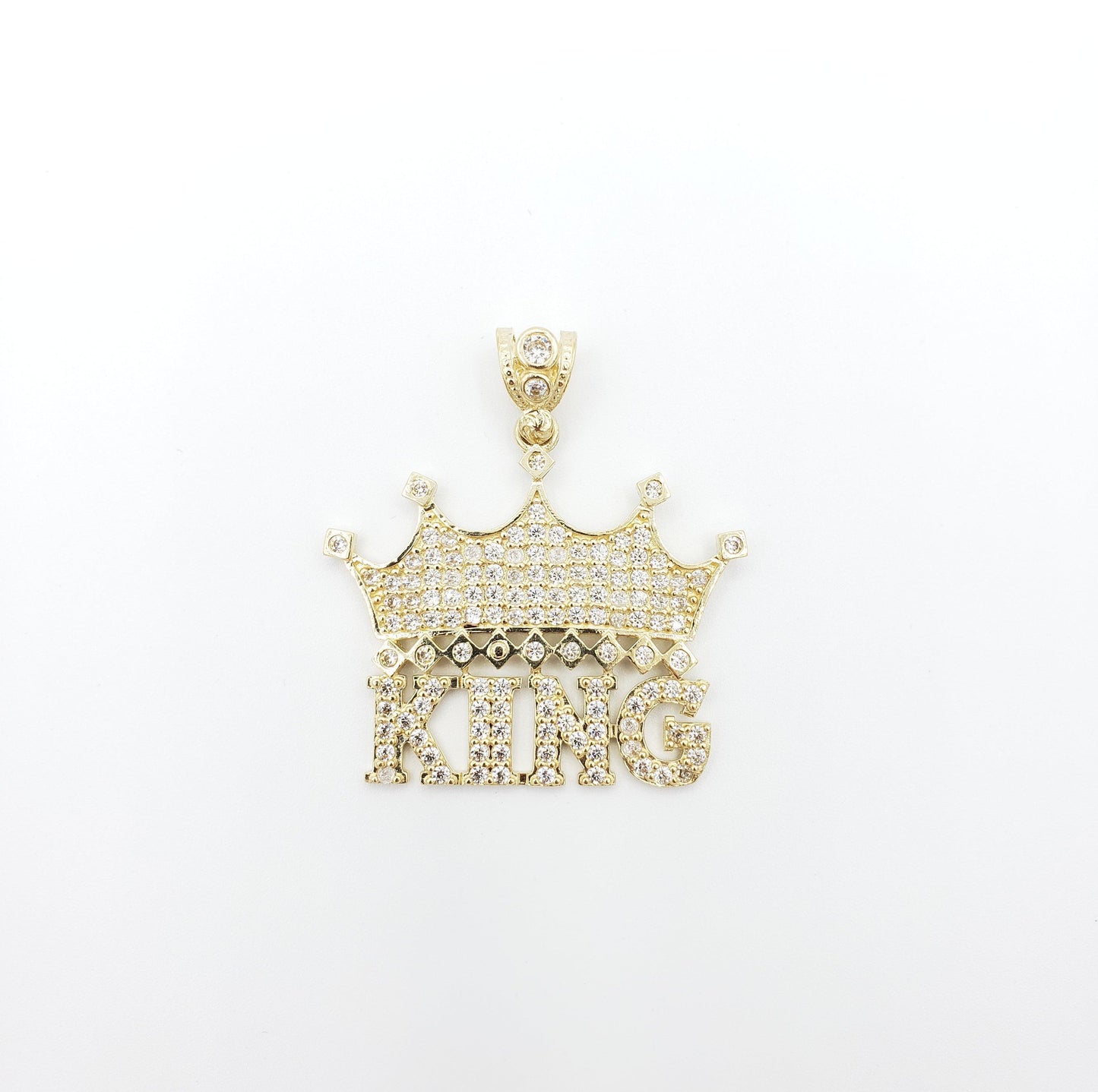 14K Gold- CZ "King" Crown Pendant