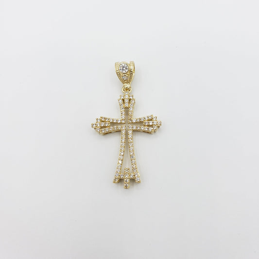 14K Gold- Curved Cross Pendant