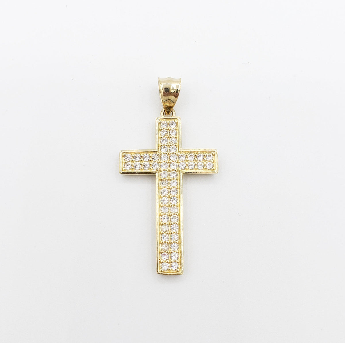 14K Gold- Flat Two Row Cross Pendant Fantastic Jewelry NYC