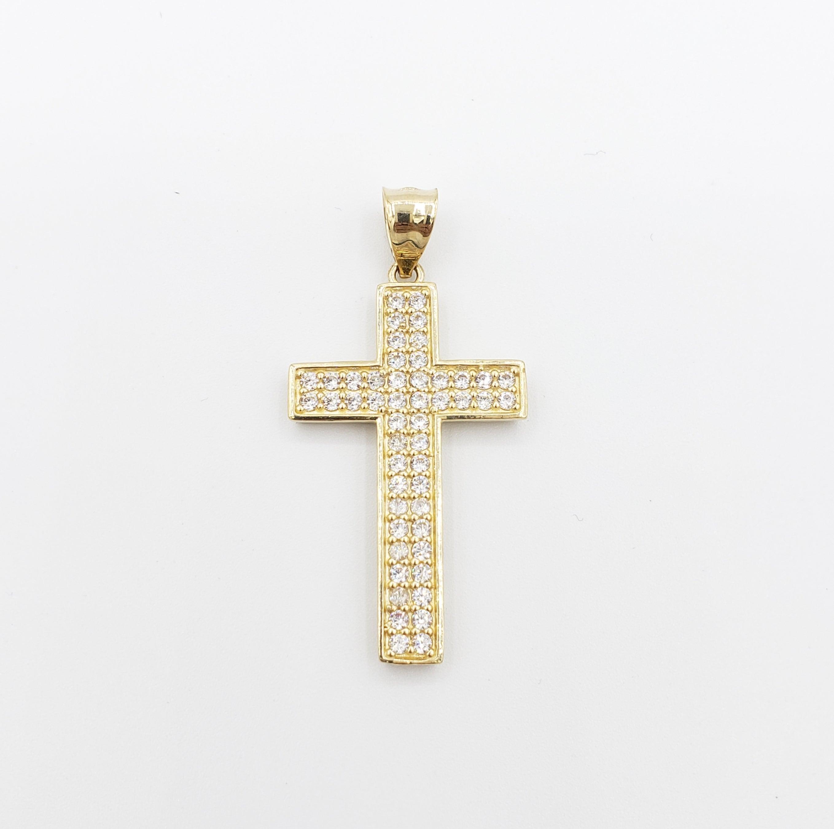 14K Gold- Flat Two Row Cross Pendant Fantastic Jewelry NYC