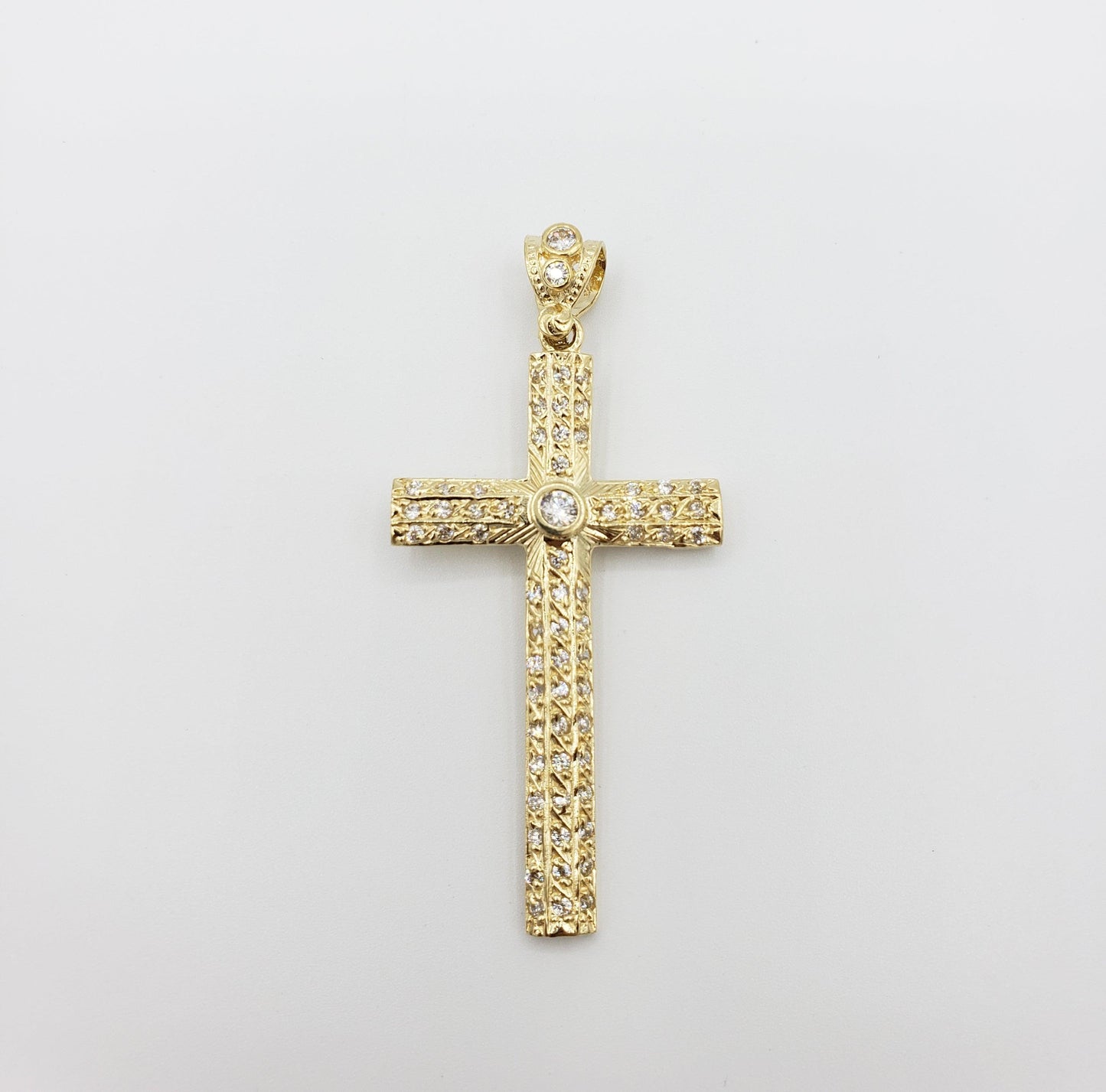 14K Gold- Center CZ Stone Cross Pendant