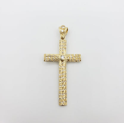 14K Gold- Center CZ Stone Cross Pendant