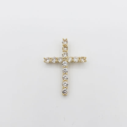 14K Gold- Single Row Cross Pendant