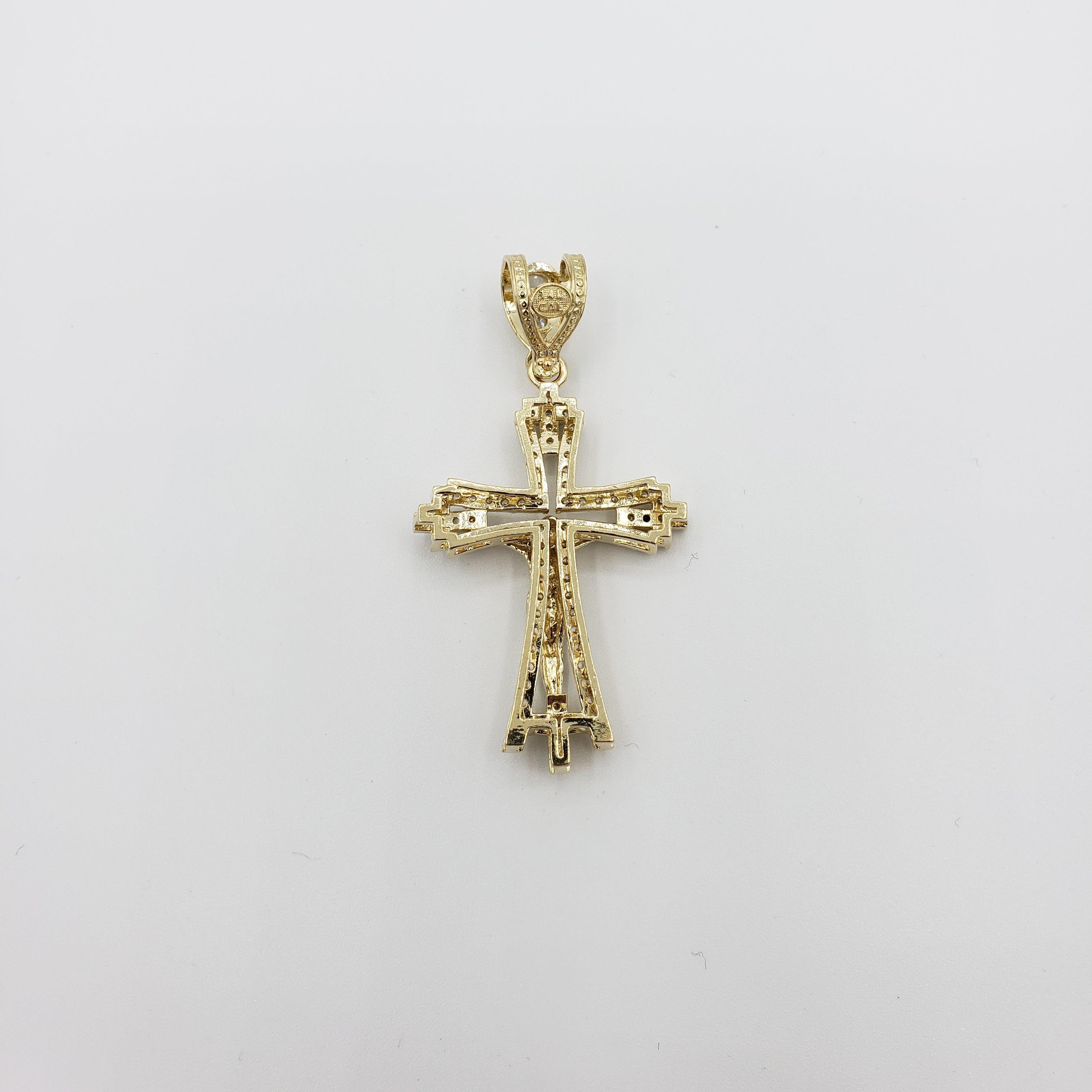14K Gold- Jesus Curved Cross Pendant Fantastic Jewelry NYC