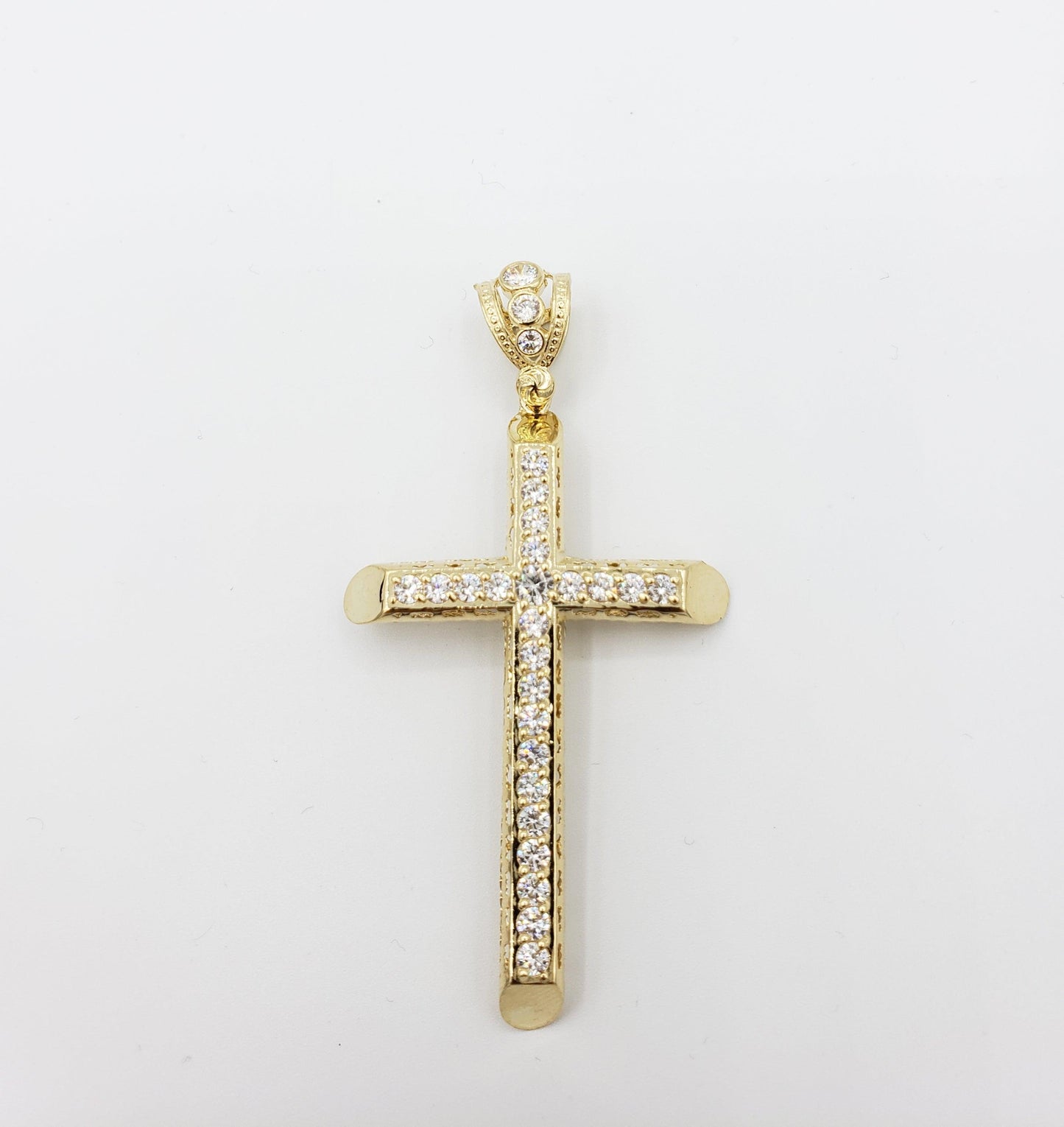 14K Gold- CZ Bubble Cross Pendant