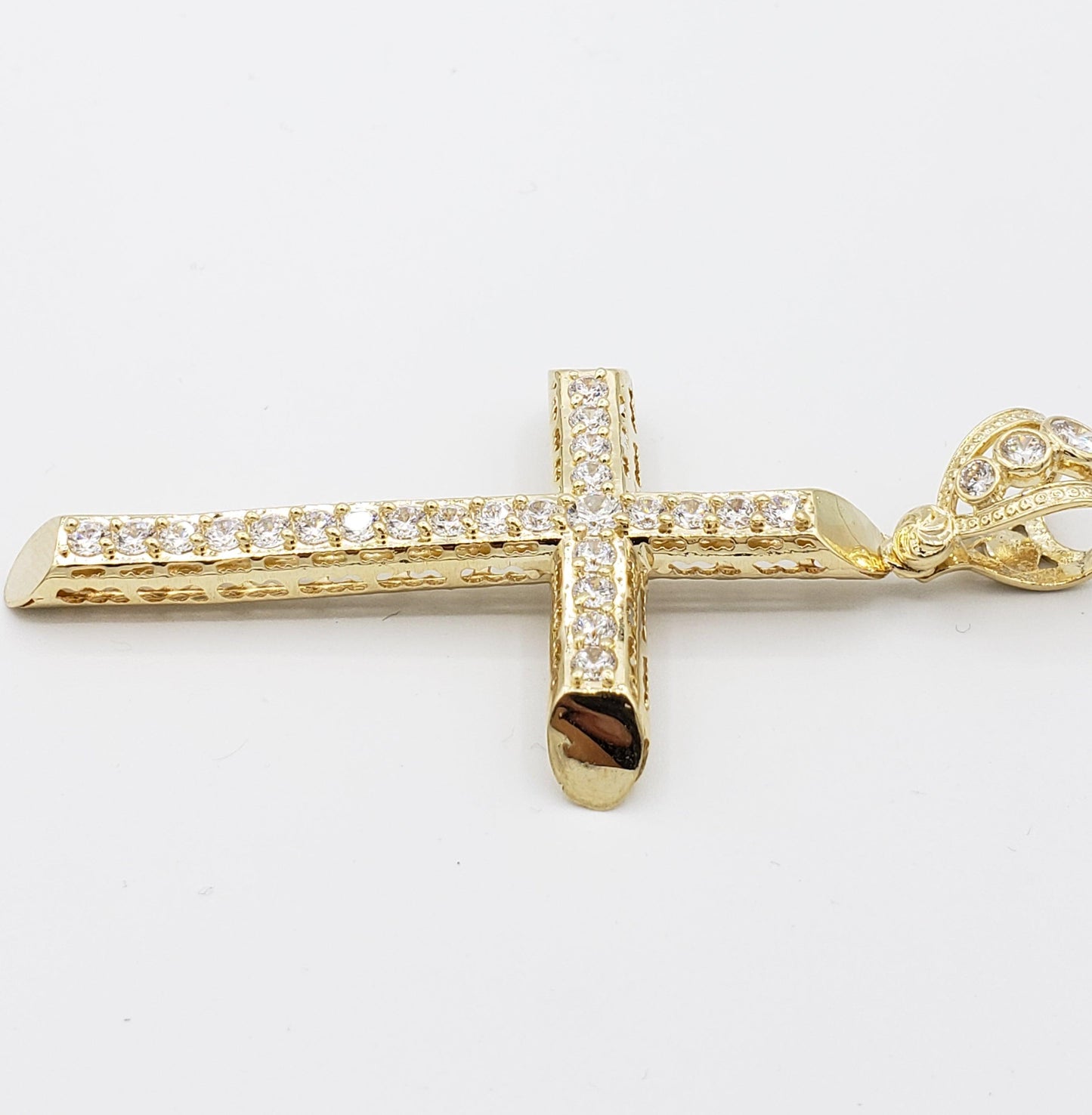 14K Gold- CZ Bubble Cross Pendant