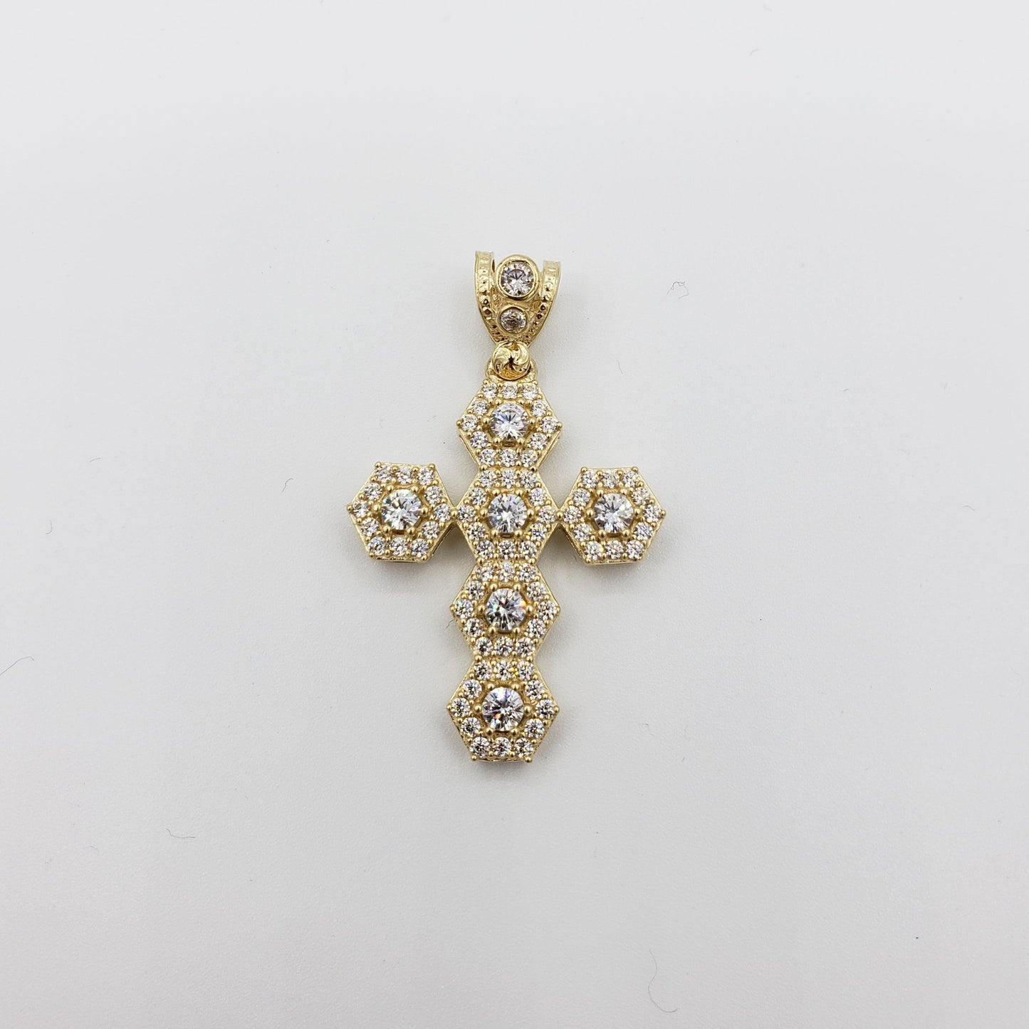 14K Gold- Hexagon Cross Pendant