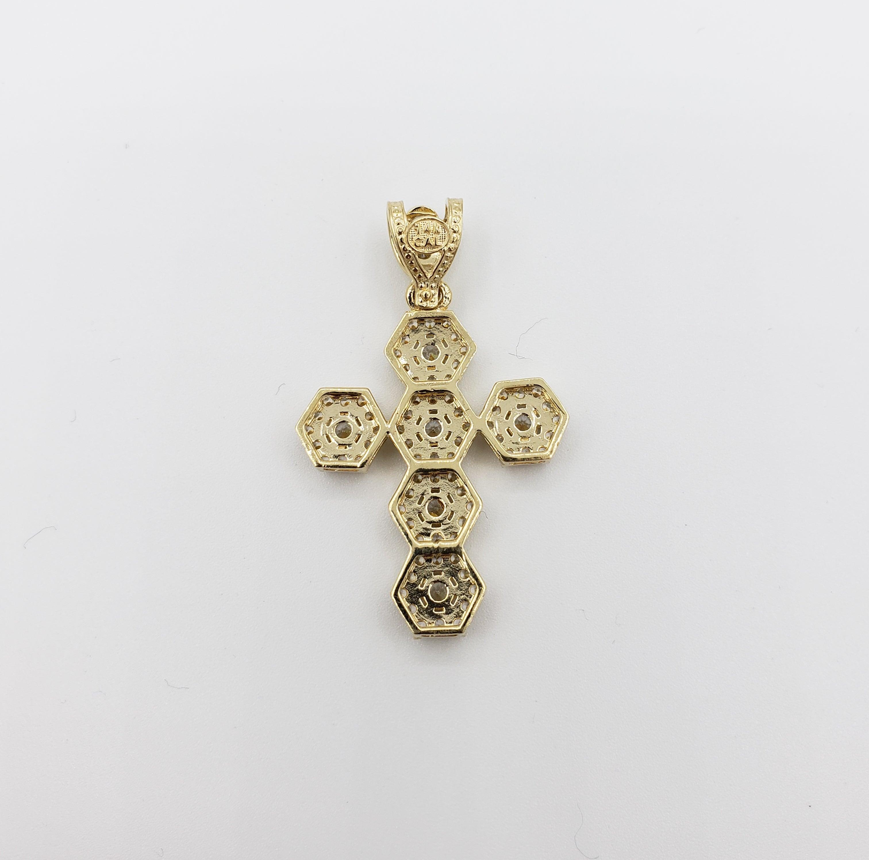 14K Gold- Hexagon Cross Pendant Fantastic Jewelry NYC