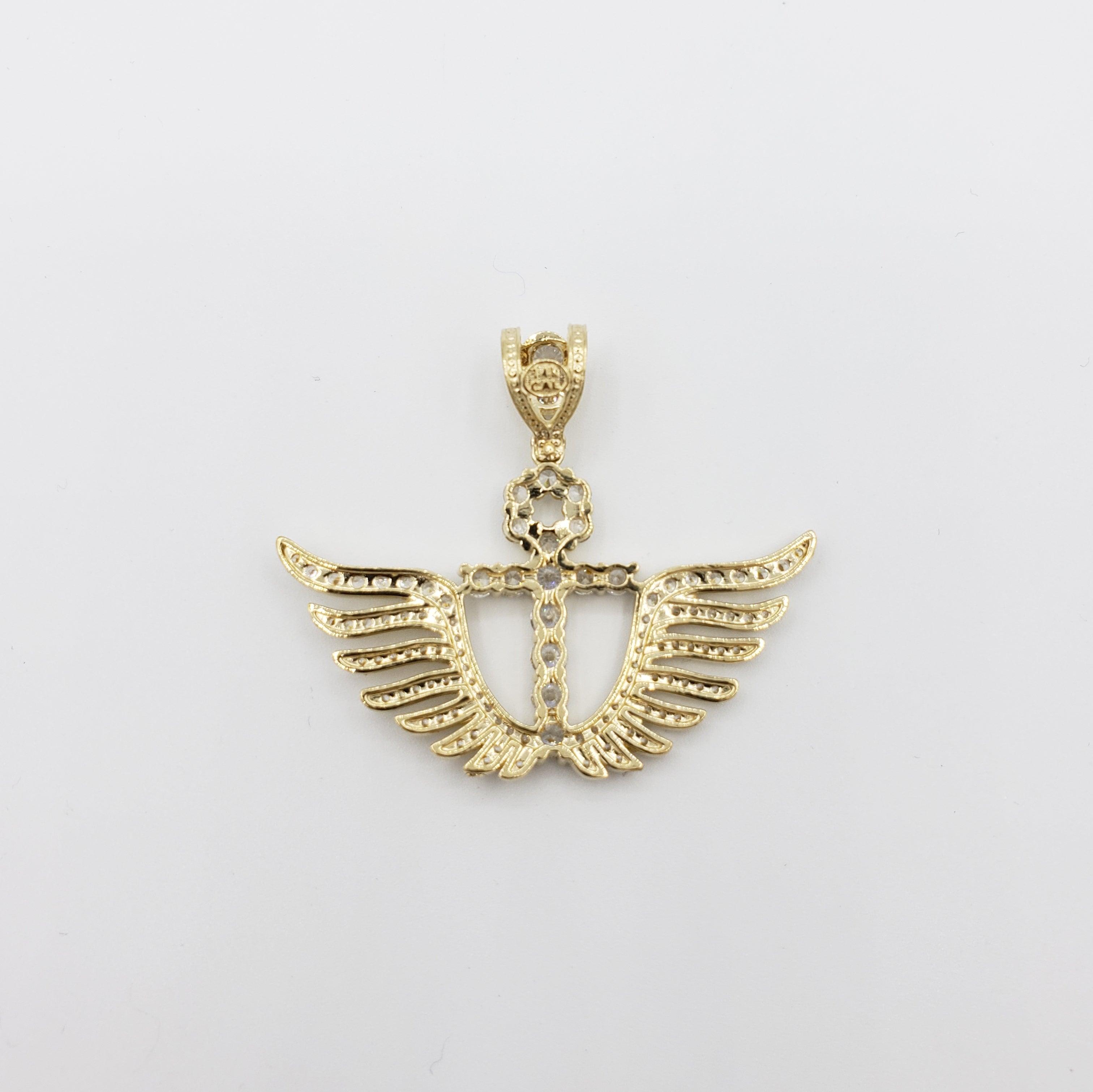 14K Gold- Angel Wing Ankh Cross Pendant Fantastic Jewelry NYC
