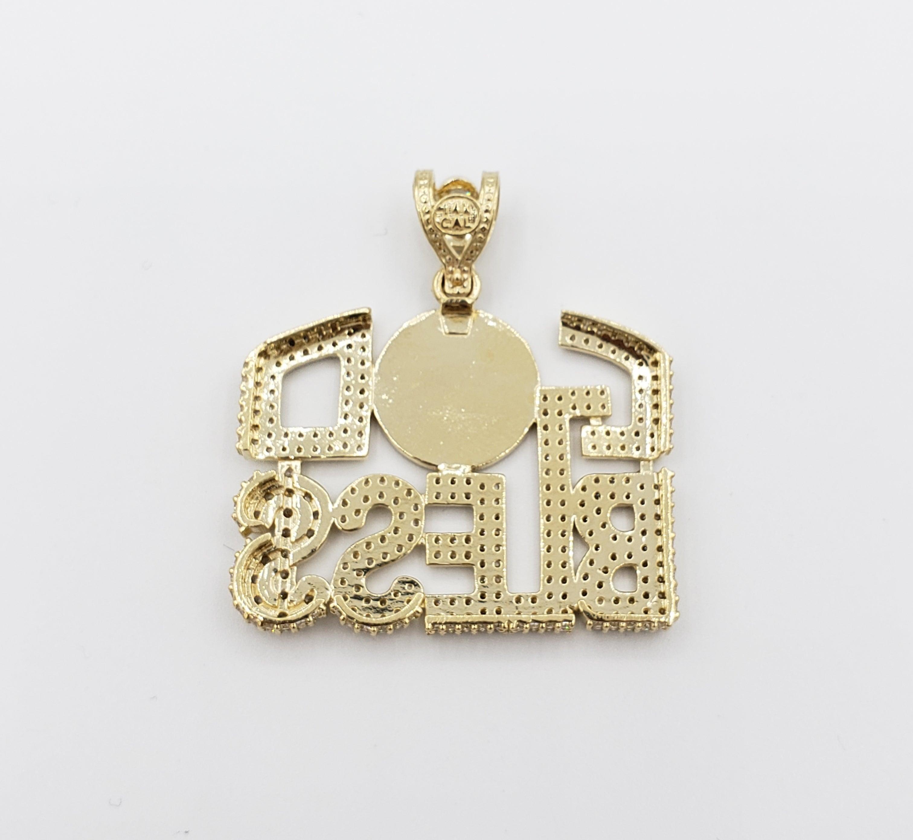 14K Gold- "GOD BLESS" Pendant Fantastic Jewelry NYC