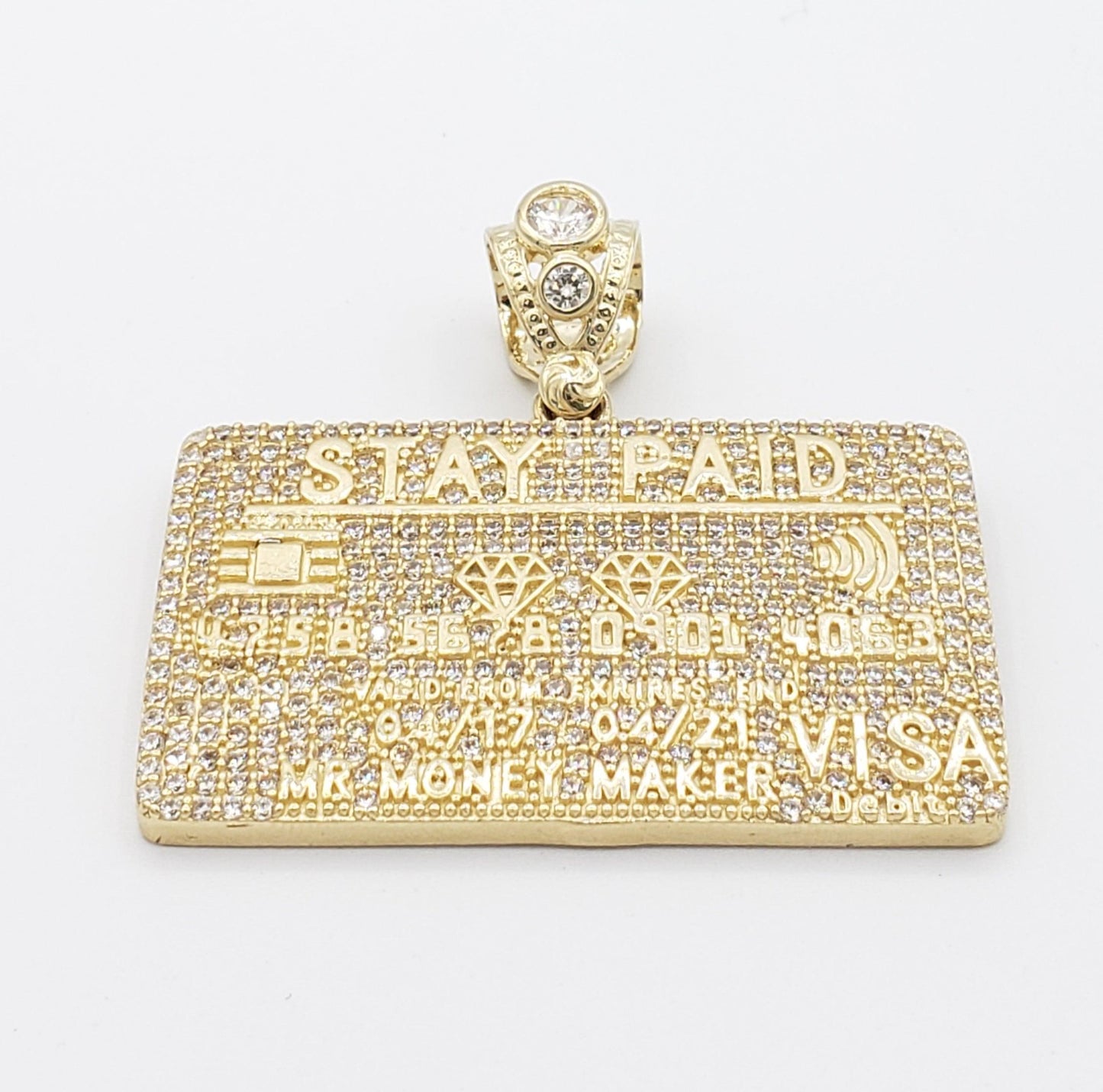 14K Gold- "STAY PAID" Credit Card Pendant Fantastic Jewelry NYC