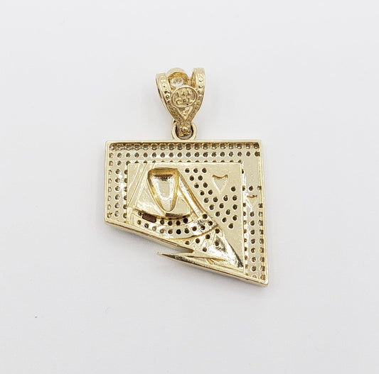 14K Gold- Queen Card Pendant