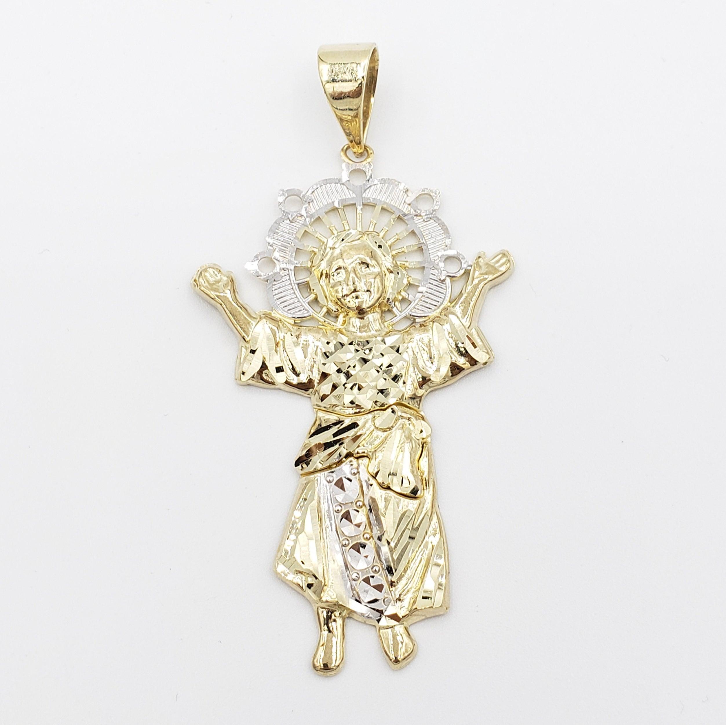 14K Gold- Divino Niño White Gold Trim Pendant Fantastic Jewelry NYC