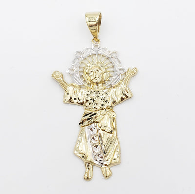 14K Gold- Divino Niño White Gold Trim Pendant