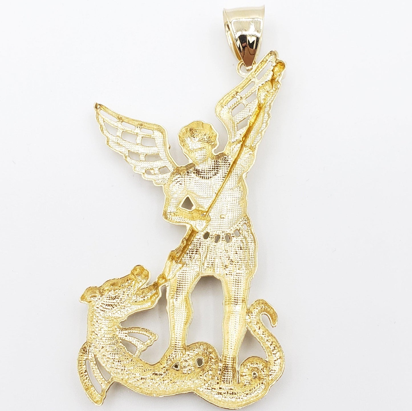 14K Gold- Saint Michael Slaying Dragon Pendant