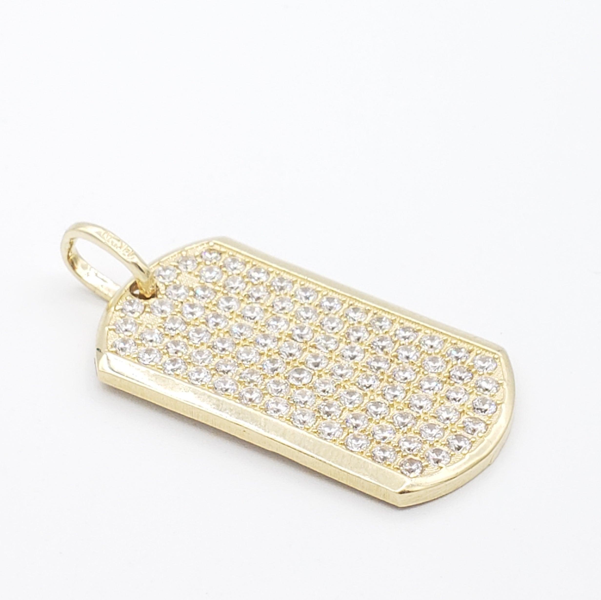 14K Gold- CZ Dog Tag Pendant Fantastic Jewelry NYC