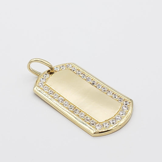 14K Gold- Dog Tag with CZ Trim Pendant