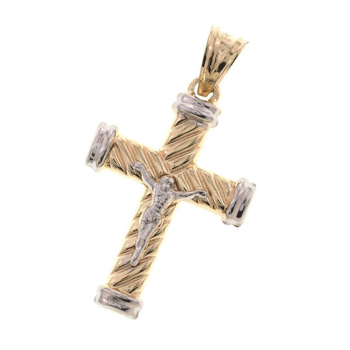 Two Tone Twisted Cross Jesus Christ crucifixion Pendant in Gold 10K Fantastic Jewelry NYC