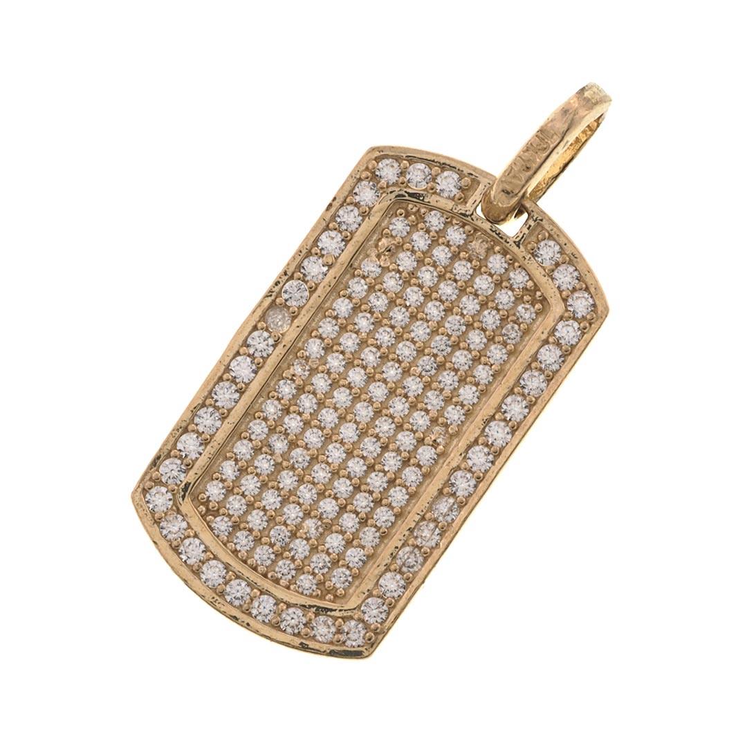 10K Gold Big Dog Tag Charm Pendant with cz Fantastic Jewelry NYC