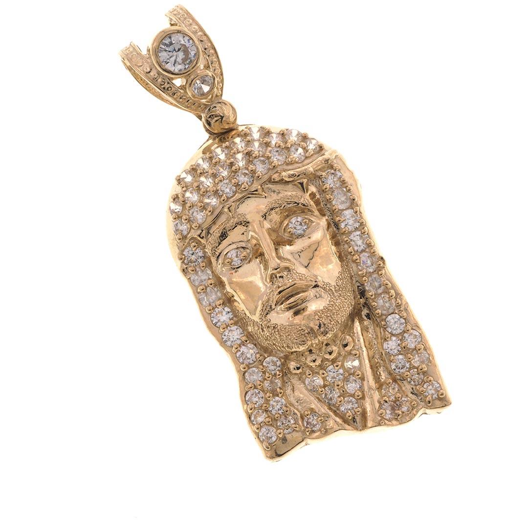 Jesus Face Pendant in 10K Gold and CZ