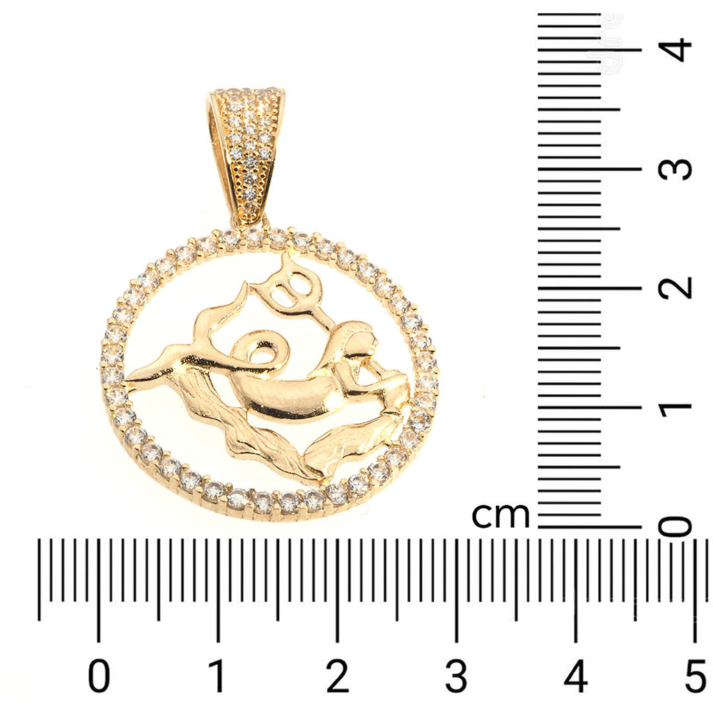 Aquarius Zodiac Pendant 14K Gold With CZ