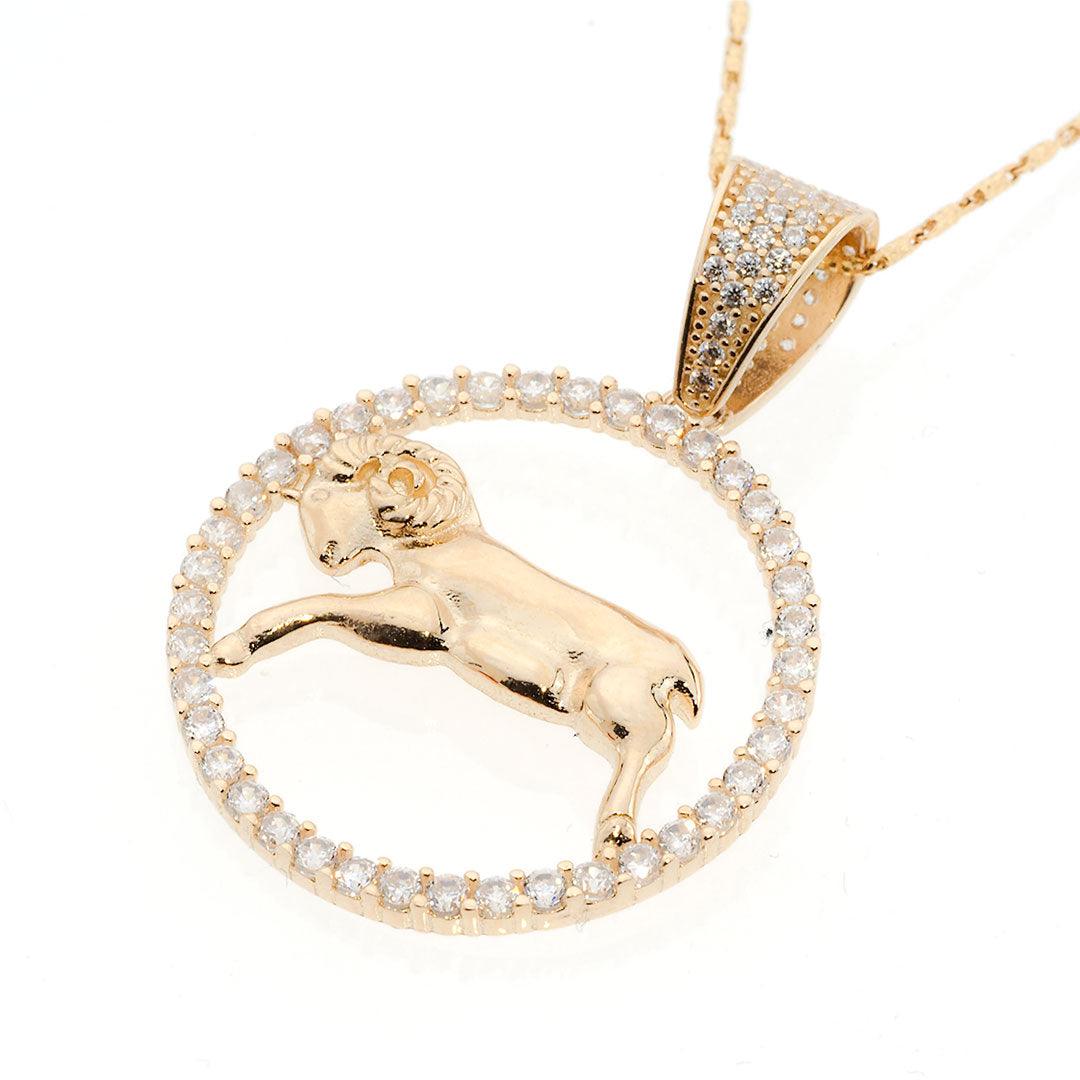 Aries Zodiac Pendant 14K Gold With CZ