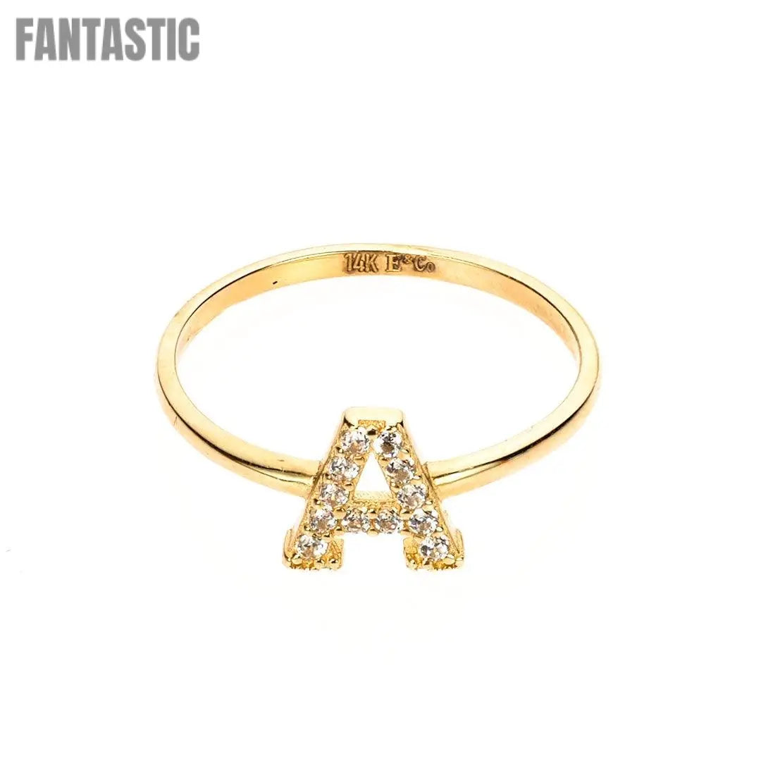 14K Gold CZ Initial Ring