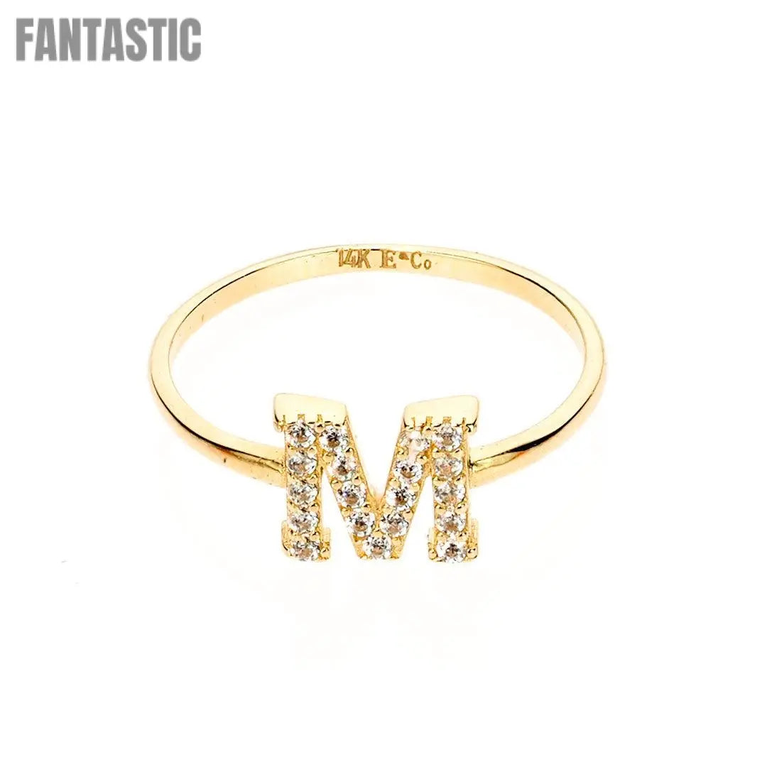 14K gold CZ Bling Initial Letter M ring