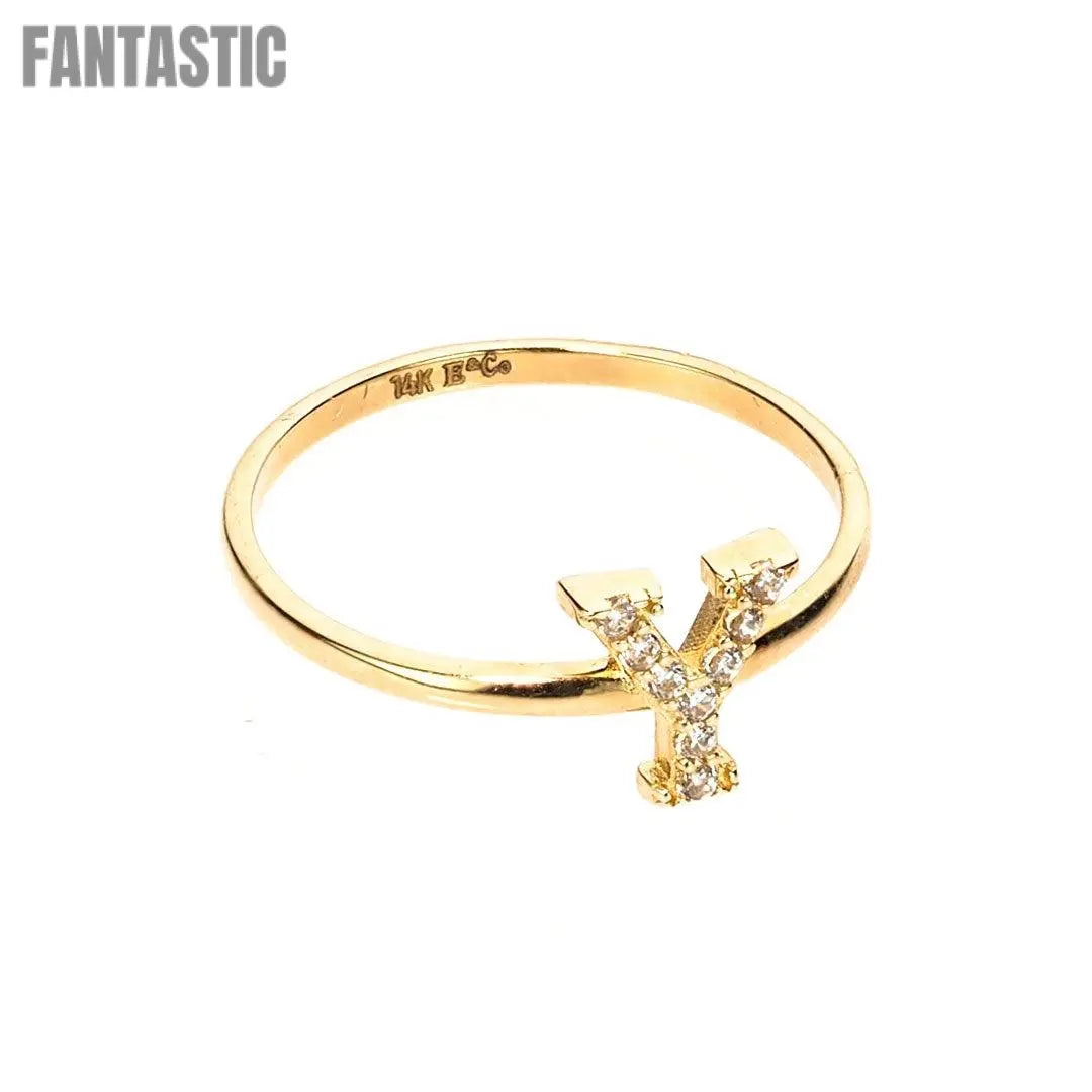 Bling Initial Letter 'Y' Ring 14K Gold CZ