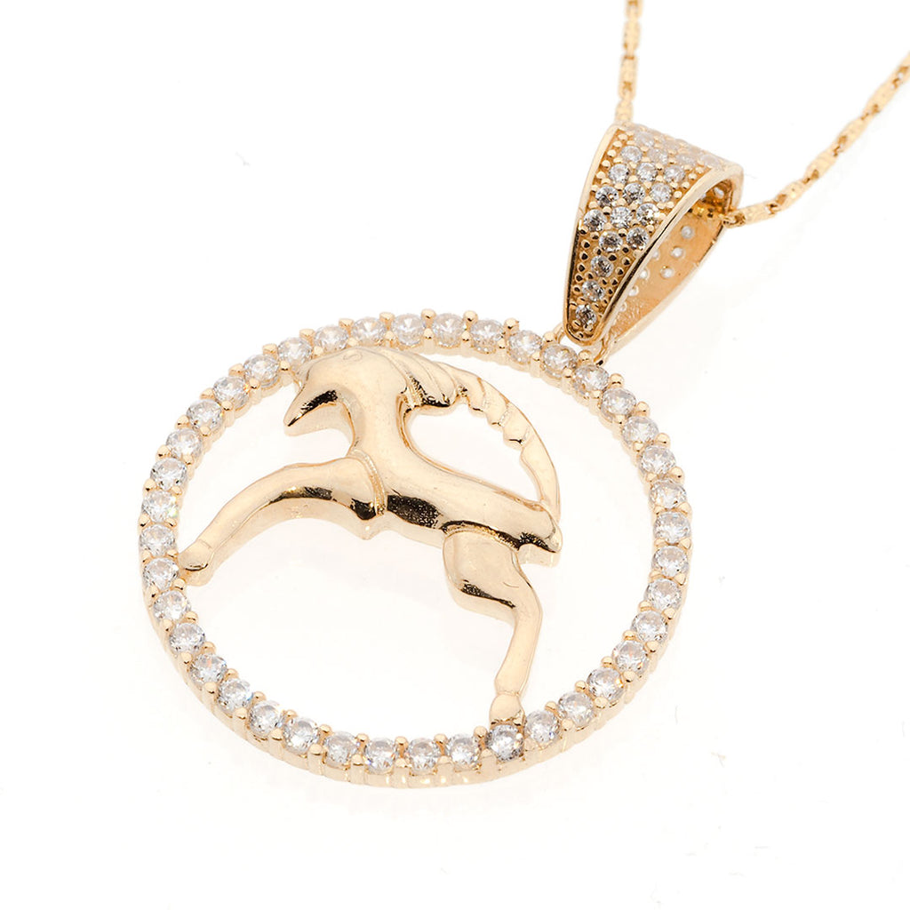 Capricorn Zodiac Pendant in 14K Gold with CZ Accents