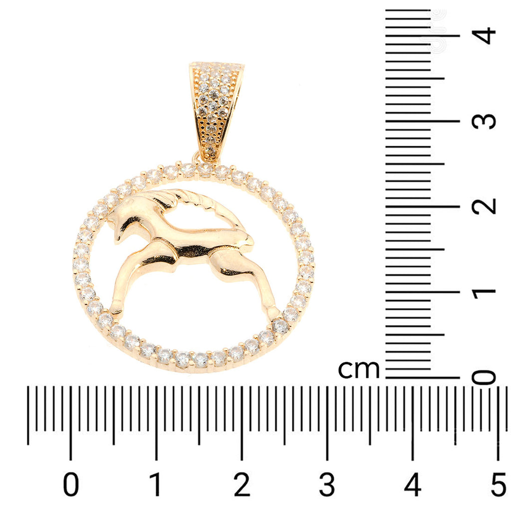 Capricorn Zodiac Pendant in 14K Gold with CZ Accents