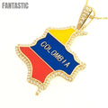 14K Gold CZ Colombia Map Flag Pendant