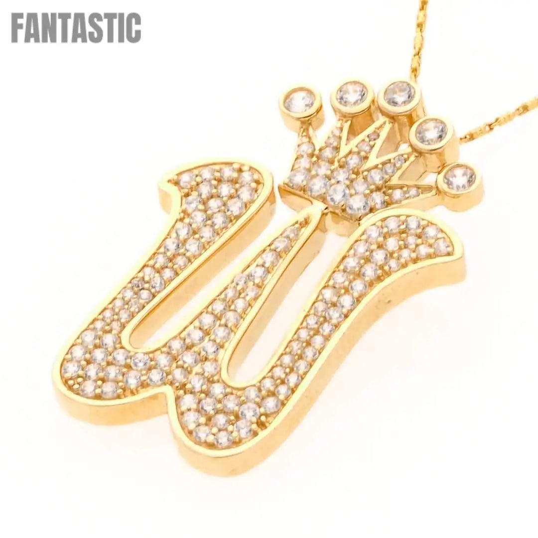 Crown Initial Letter 'W' Pendant in 14K Gold with CZ Accent