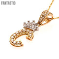 14K Gold CZ Crown Initial Letter C Pendant
